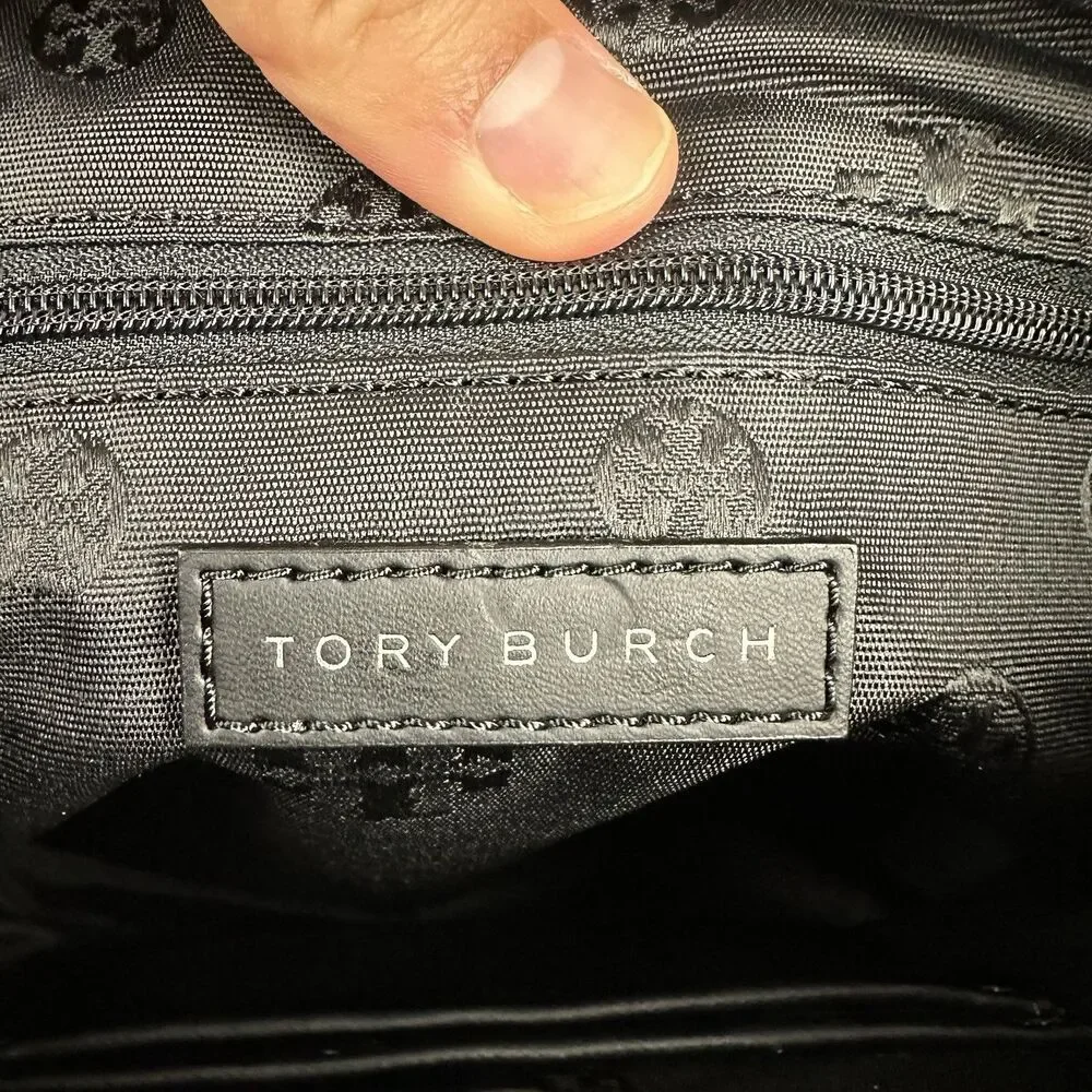 Tory Burch Black Nylon Slingback Crossbody Bag Gold Accents Lightweight W/COA